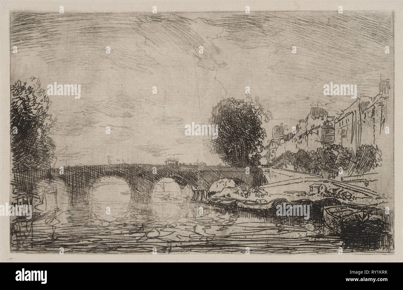 Tramonto al Pont Marie, 1890. Auguste Louis Lepère (Francese, 1849-1918). Attacco Foto Stock