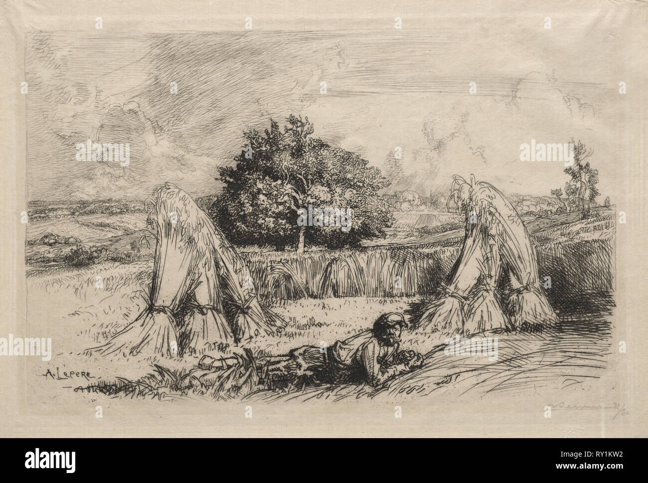 Javelles de seigle, Crèvecoeur, 1915. Auguste Louis Lepère (Francese, 1849-1918). Attacco Foto Stock