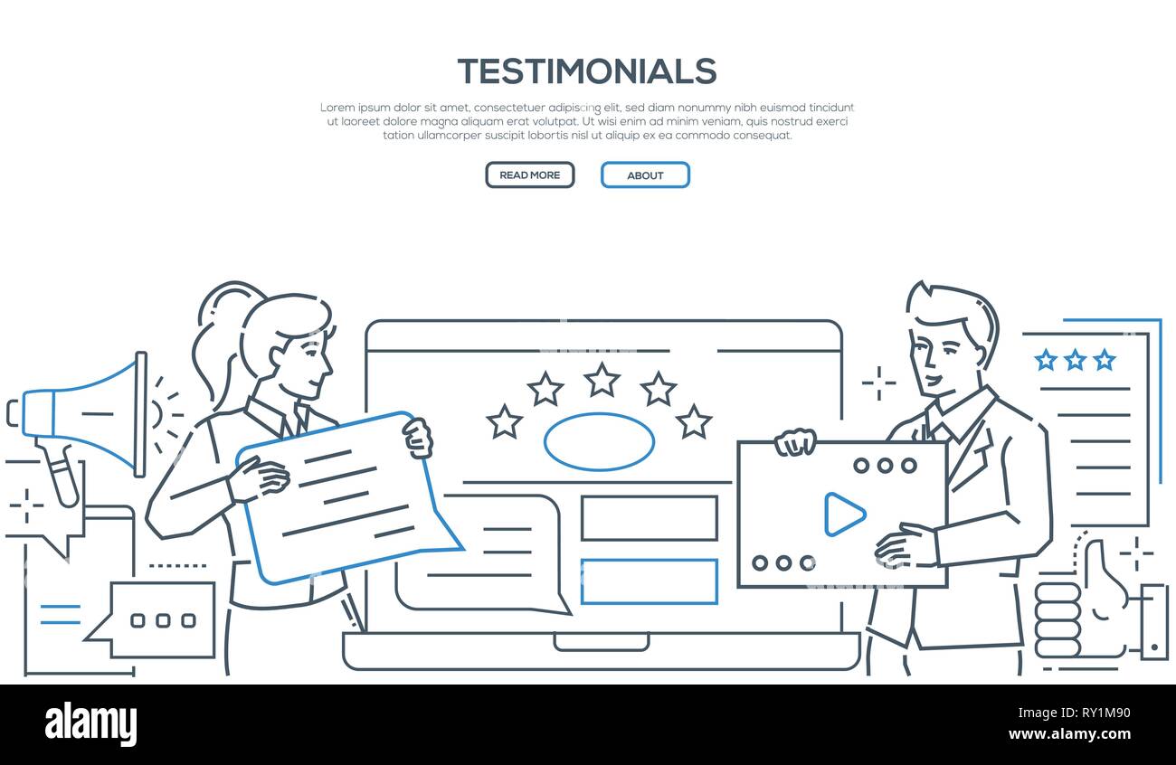 Azienda testimonials - linea uno stile di design di banner per il web Illustrazione Vettoriale