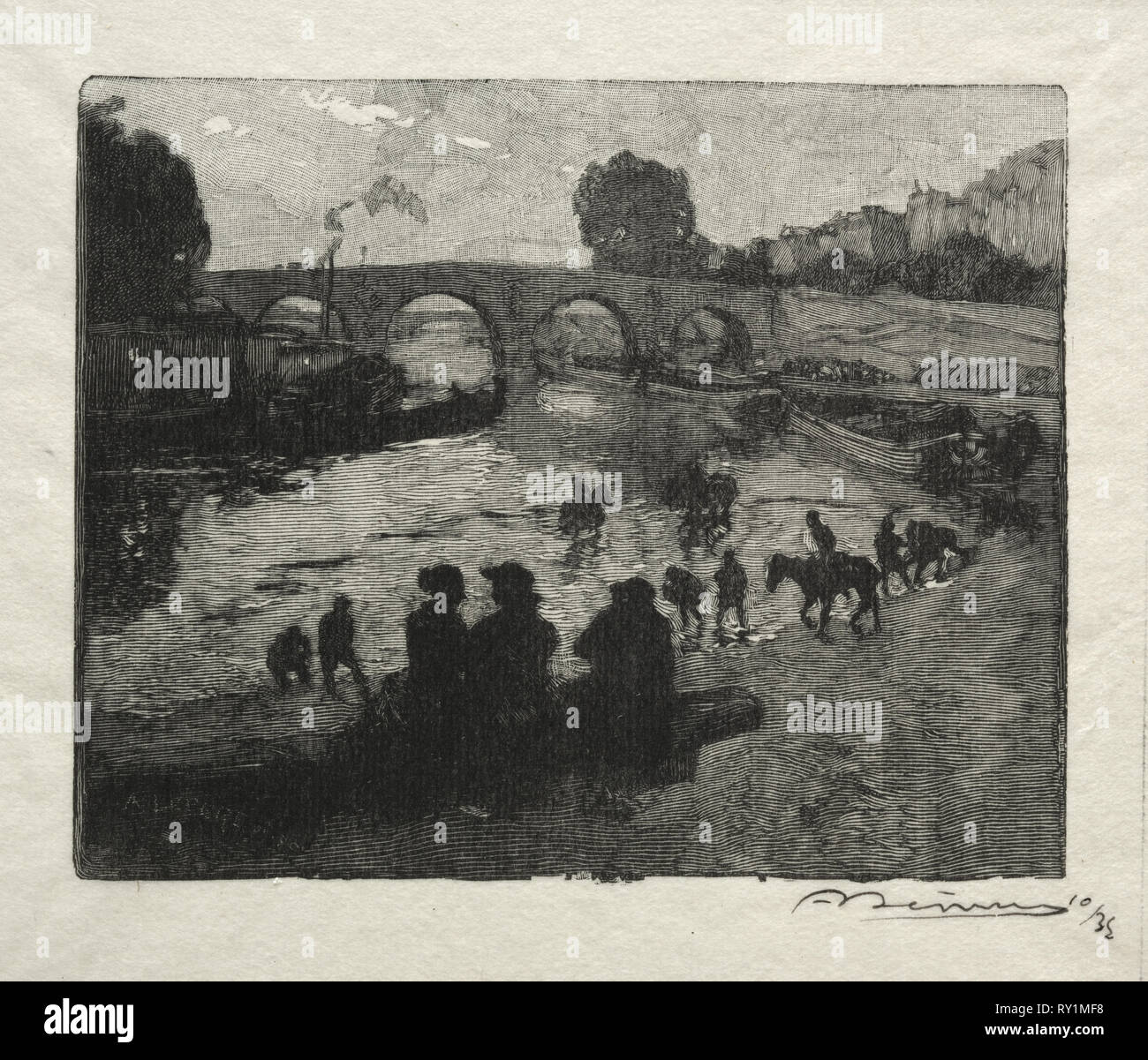 L'Abreuvoir du Pont Marie. Auguste Louis Lepère (Francese, 1849-1918). Incisione su legno Foto Stock