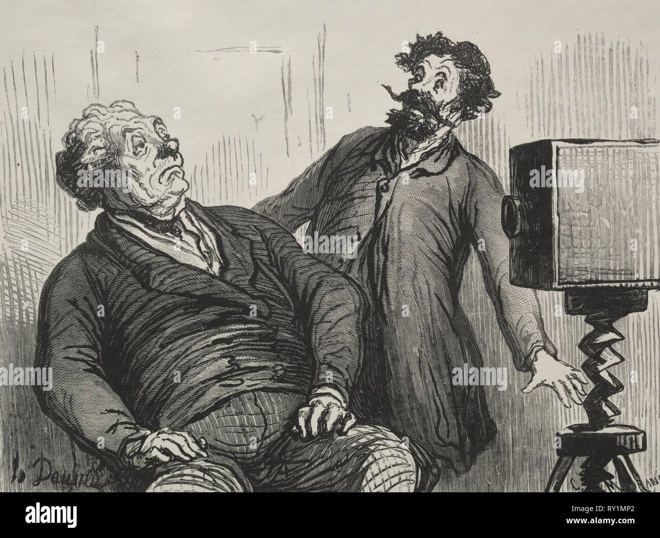 Photographe et photographiés. Honoré Daumier (Francese, 1808-1879). Incisione su legno Foto Stock