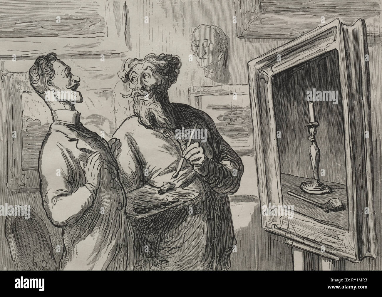 I PITTORI: un realista trova sempre un altro realista per ammirare lui. Honoré Daumier (Francese, 1808-1879). Incisione su legno Foto Stock