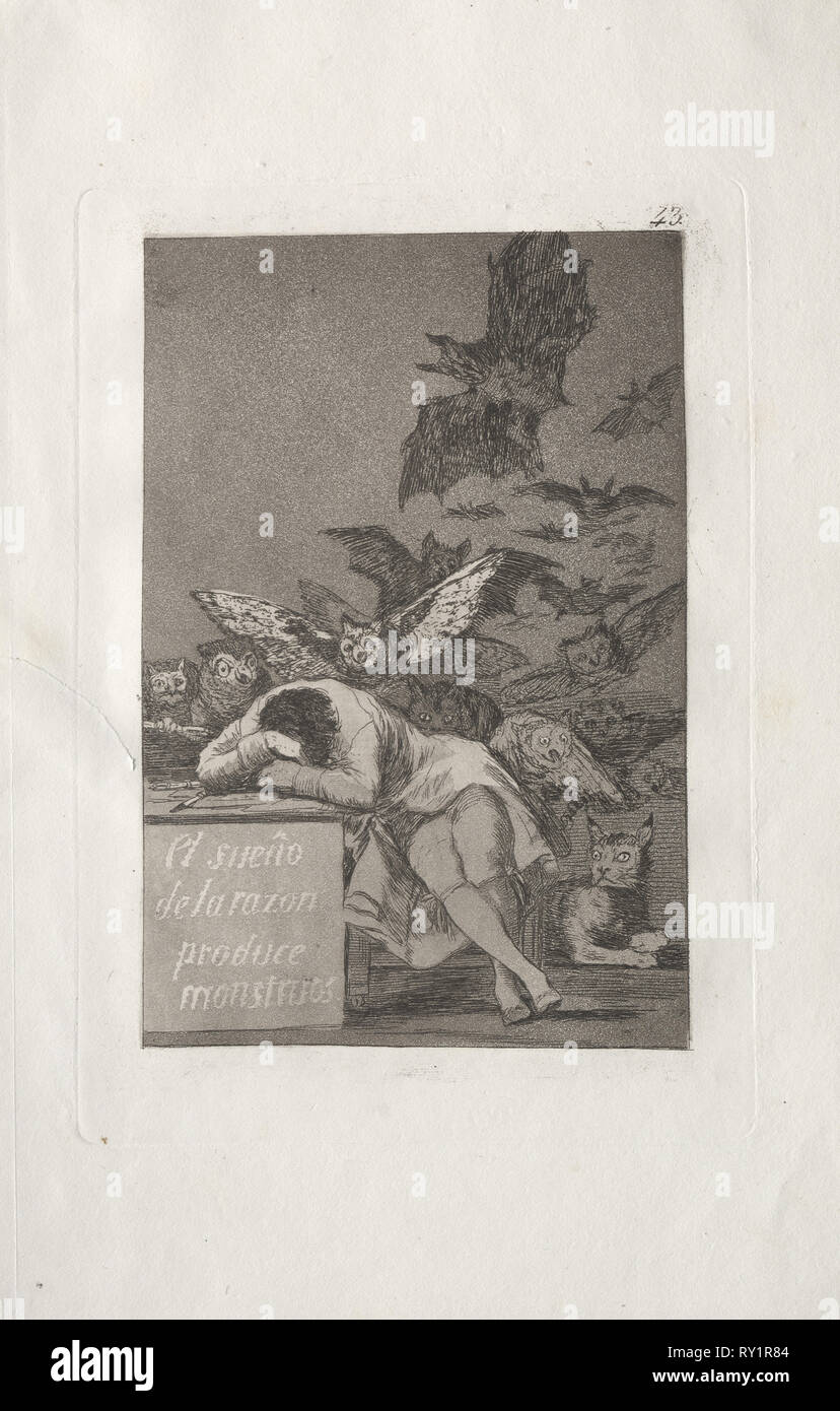 Caprichos: il sonno della ragione produce mostri. Francisco de Goya (Spagnolo, 1746-1828). Incisione e la puntasecca Foto Stock