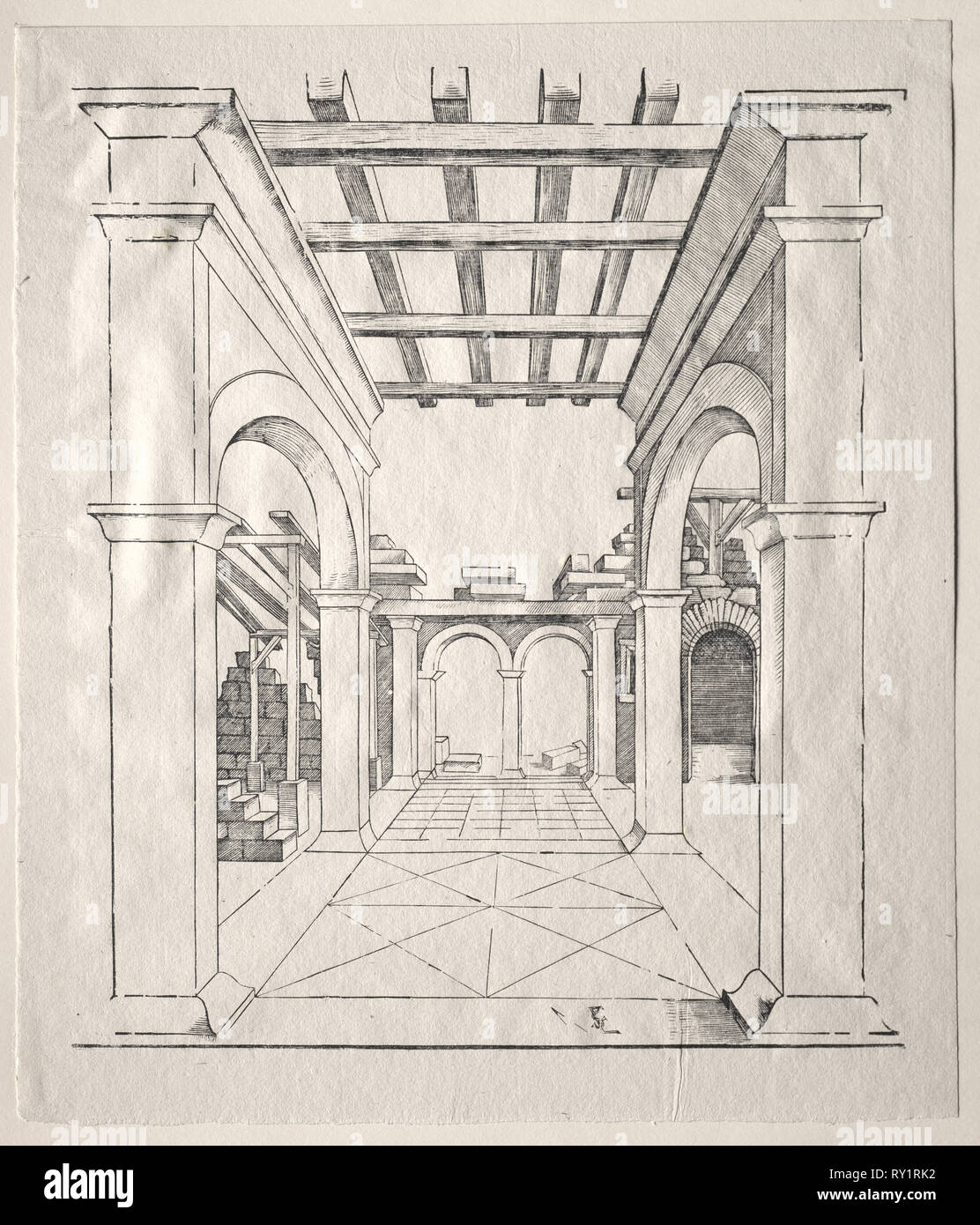 Un portico. Erhard Schön (tedesco, c. 1491-1542). Xilografia Foto Stock