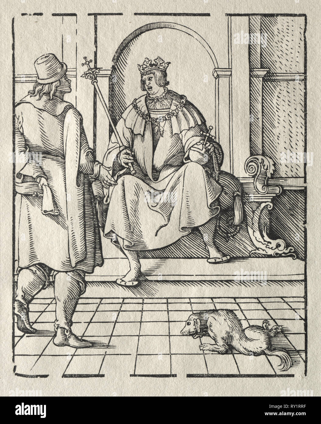 Un re in trono . Peter Flötner (Tedesco, 1485-1546). Xilografia Foto Stock