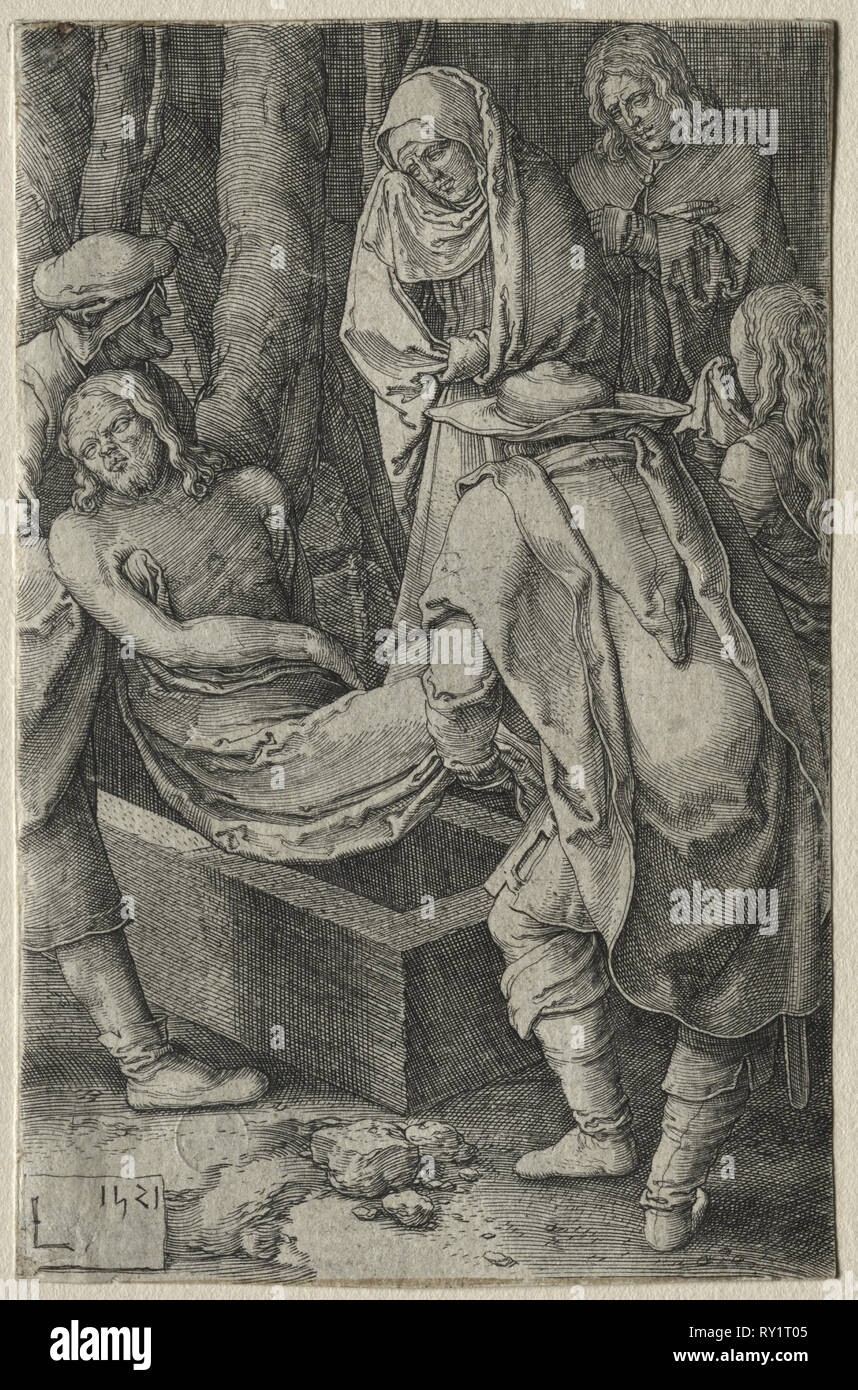 La passione: la sepoltura di Cristo, 1521. Lucas van Leyden (Olandese, 1494-1533). Incisione Foto Stock