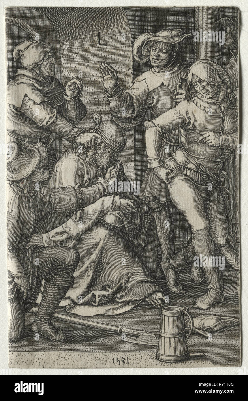 La passione: il beffardo di Cristo, 1521. Lucas van Leyden (Olandese, 1494-1533). Incisione Foto Stock