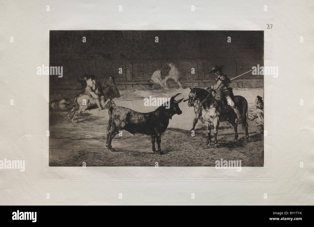 Corride: la celebre Picador, Fernando del Toro, richiama la bestia feroce su con la sua stizza, 1876. Francisco de Goya (Spagnolo, 1746-1828). Incisione Foto Stock