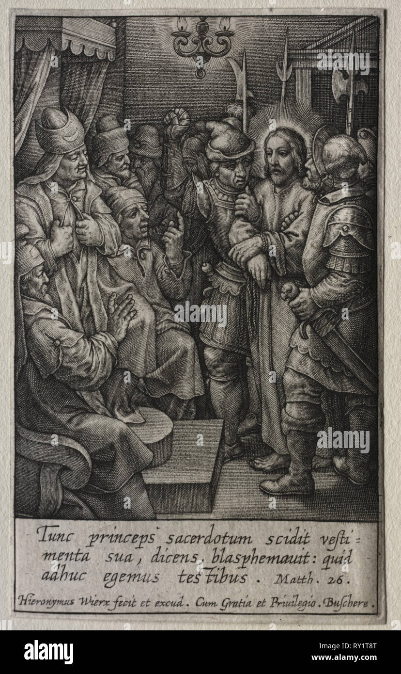 La Passione di Cristo prima che il Sommo Sacerdote. Hieronymus WIERIX (fiammingo, 1553-1619). Incisione Foto Stock