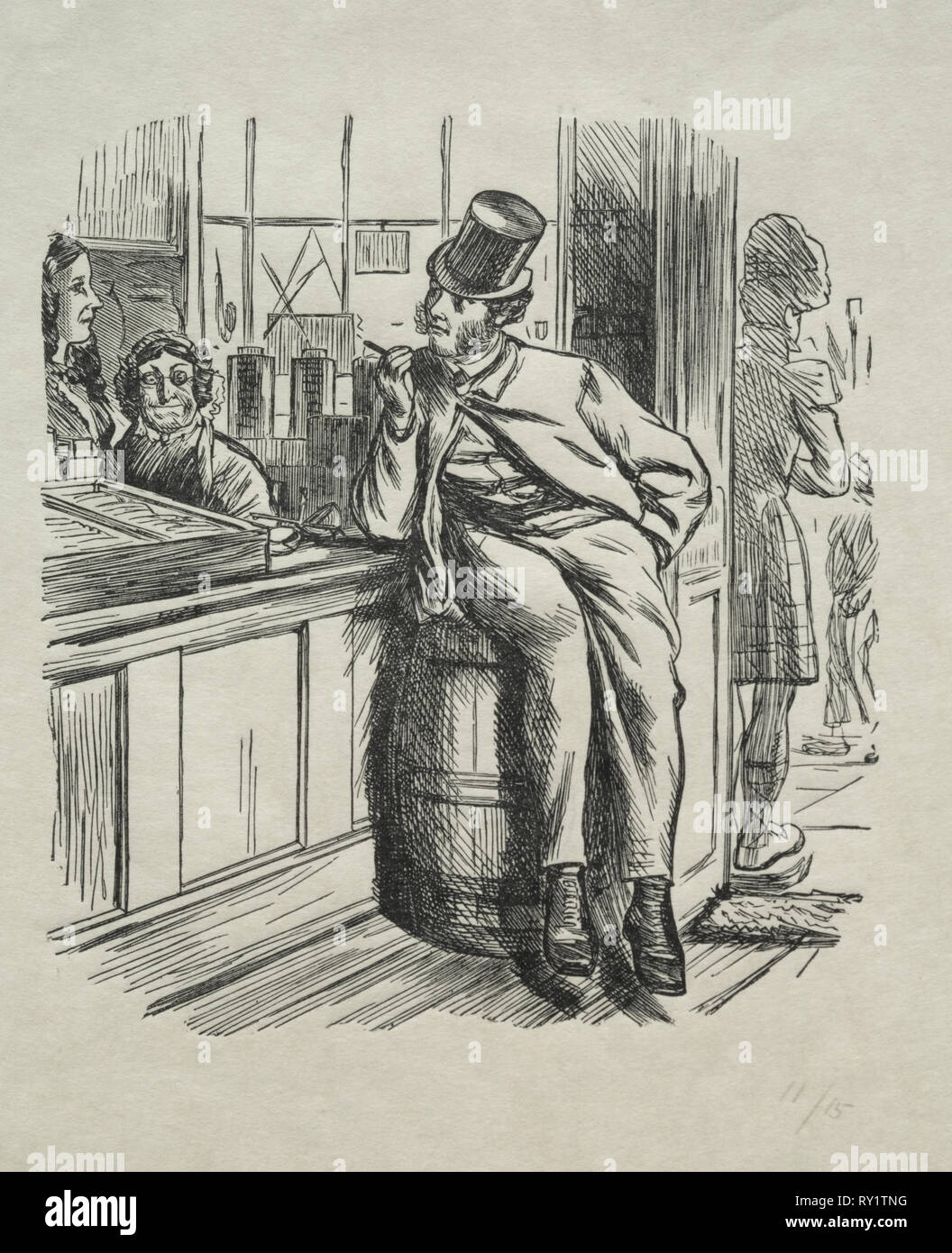 Che cosa è venuto di uccidere un ricco zio un tempo di Natale, 1865. Charles Samuel Keene (British, 1823-1891). Incisione su legno Foto Stock