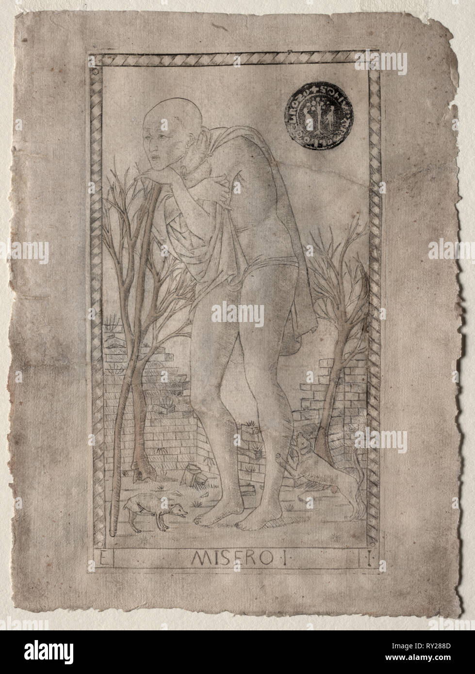 Tarocchi, prima del 1467. Master della serie E-Tarocchi (italiano, XV secolo). Incisioni colorate a mano con oro Foto Stock