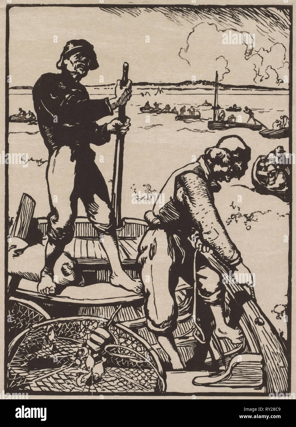 La pesca di gamberetti. Auguste Louis Lepère (Francese, 1849-1918). Xilografia Foto Stock