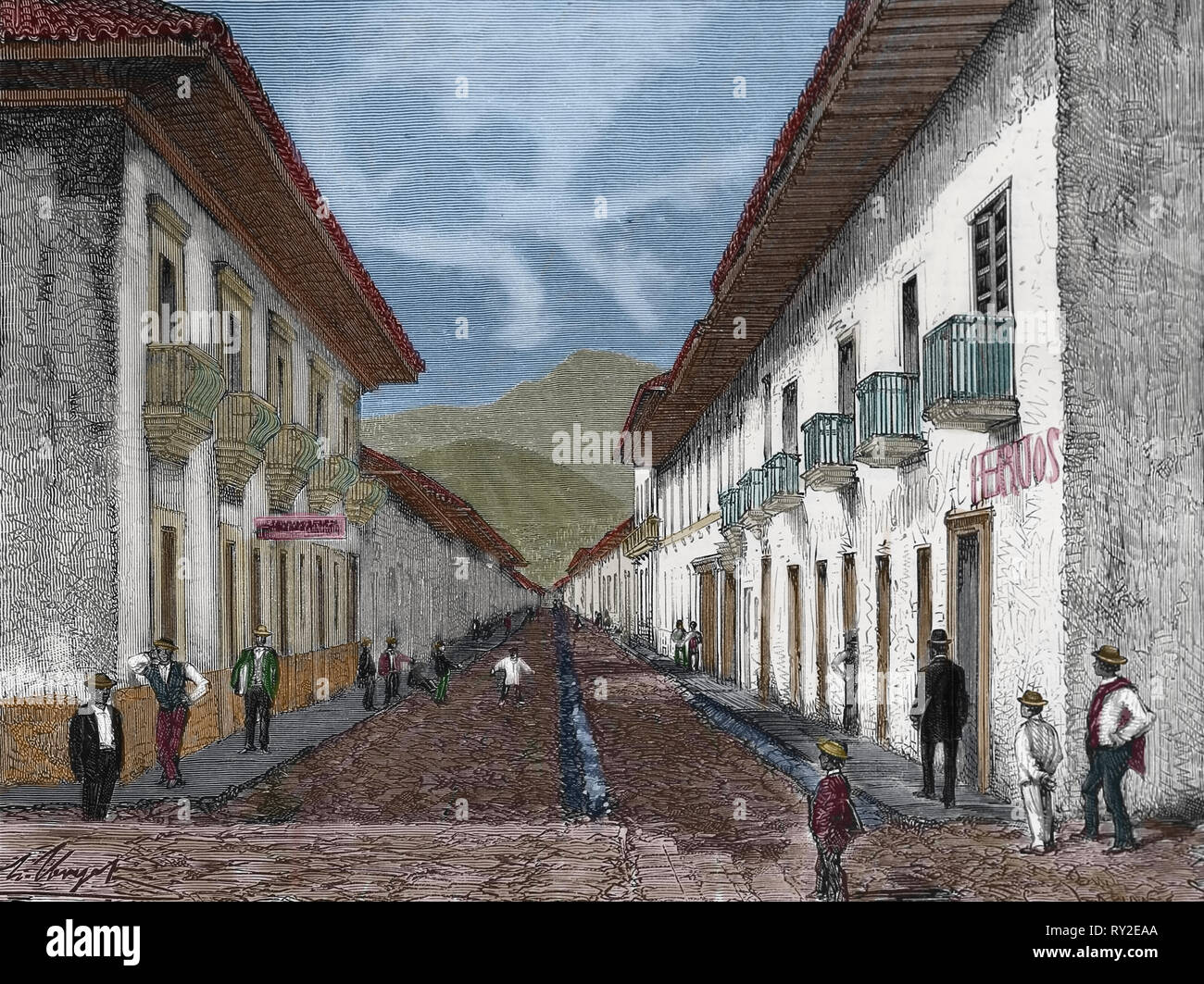 America equonoccial. La Colombia. Cauca. Strada di Cali. Incisione del XIX secolo. Foto Stock