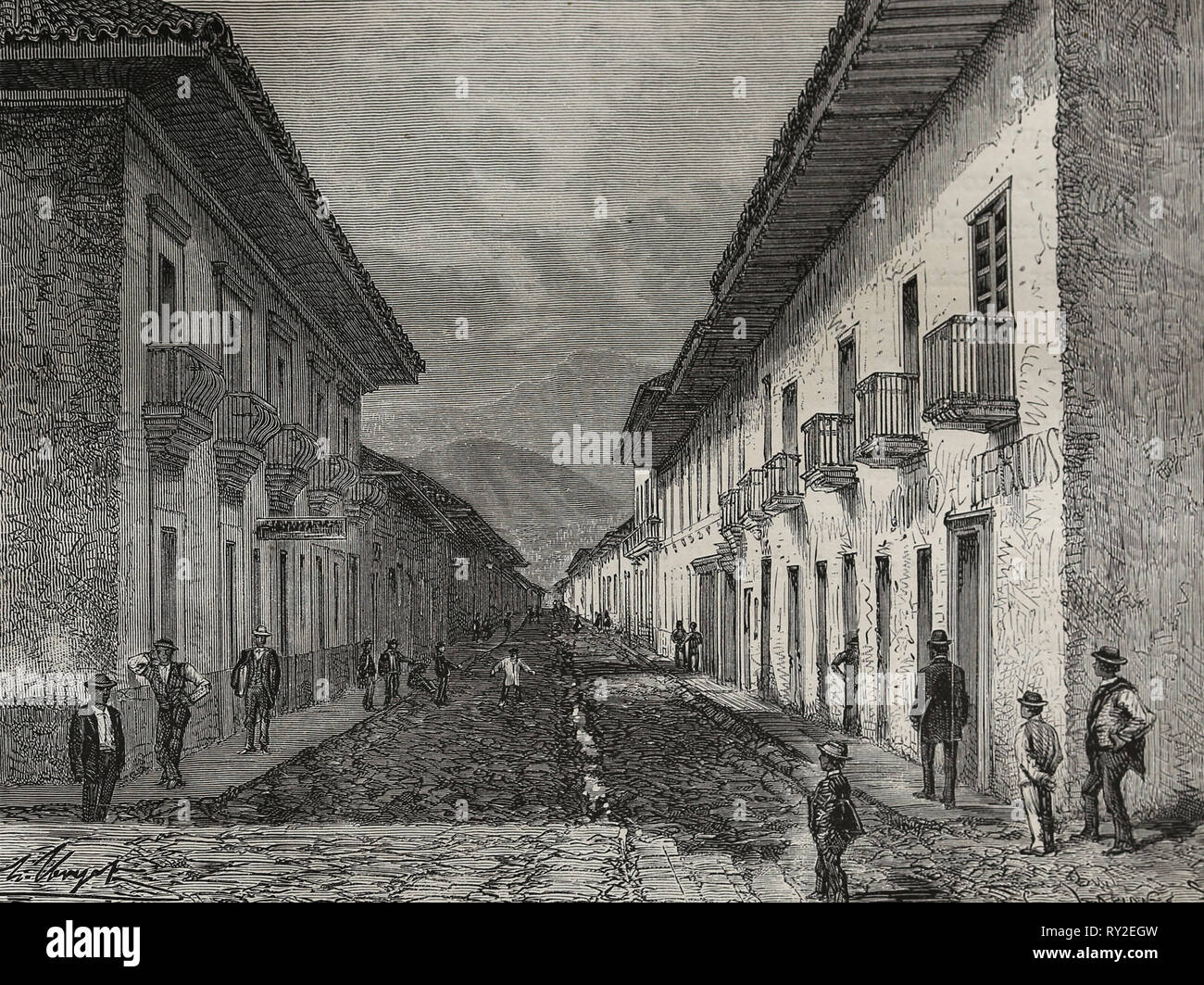 America equonoccial. La Colombia. Cauca. Strada di Cali. Incisione del XIX secolo. Foto Stock