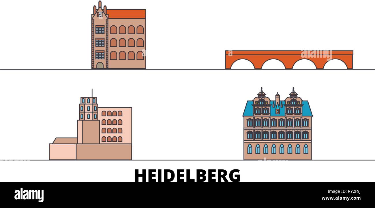 Germania, Heidelberg flat landmarks illustrazione vettoriale. Germania Heidelberg città di linea con le più famose attrazioni di viaggio, skyline, design. Illustrazione Vettoriale