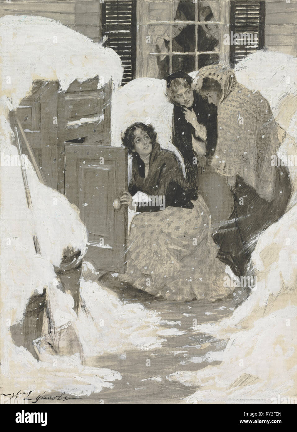 Schizzo per una illustrazione per un libro. William Leroy Jacobs (American, 1869-1917). Acquerello Foto Stock