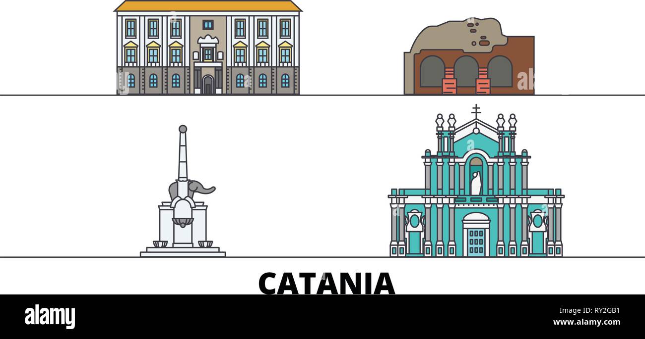 L'Italia, la piana di Catania landmarks illustrazione vettoriale. L'Italia, Catania città di linea con le più famose attrazioni di viaggio, skyline, design. Illustrazione Vettoriale