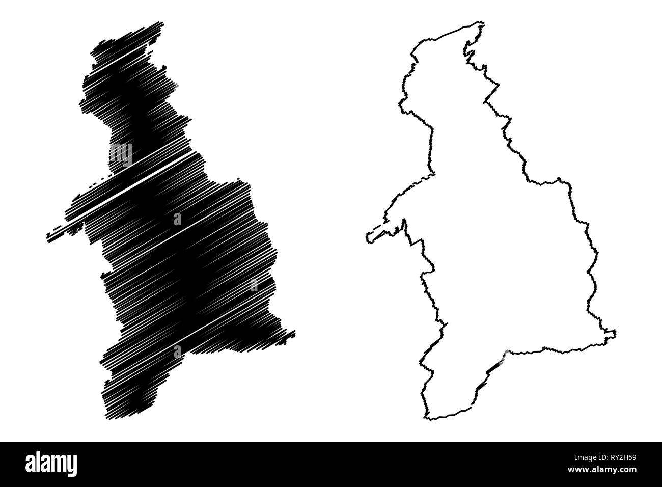 Denbighshire (Regno Unito, Galles Cymru, principali zone del Galles) mappa illustrazione vettoriale, scribble schizzo Denbighshire mappa Illustrazione Vettoriale