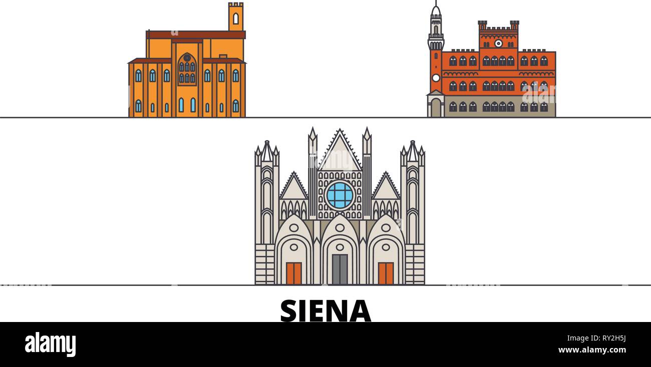 L'Italia, Siena Appartamento landmarks illustrazione vettoriale. L'Italia, Siena città di linea con le più famose attrazioni di viaggio, skyline, design. Illustrazione Vettoriale