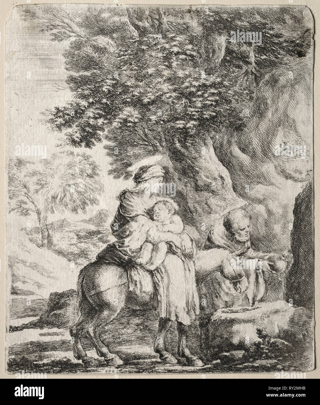 Fuga in Egitto. Stefano Della Bella (Italiano, 1610-1664). Attacco Foto Stock