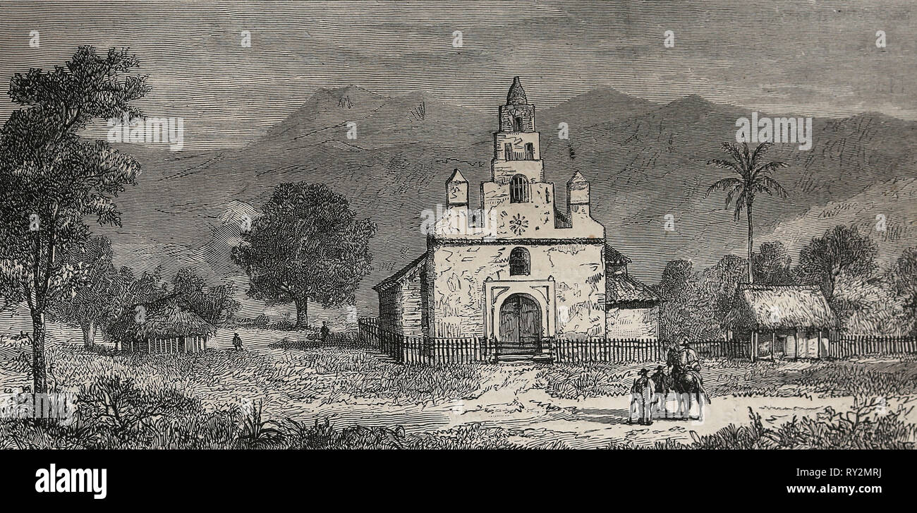 America equonoccial. La Colombia. Chiesa di Zarzal (Cauca). La Colombia. Incisione del XIX secolo. Foto Stock