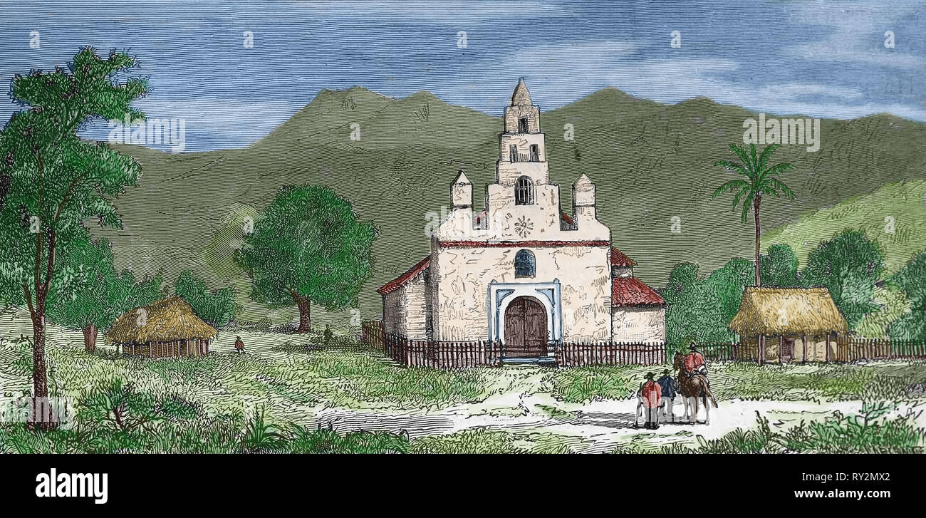 America equonoccial. La Colombia. Chiesa di Zarzal (Cauca). La Colombia. Incisione del XIX secolo. Foto Stock