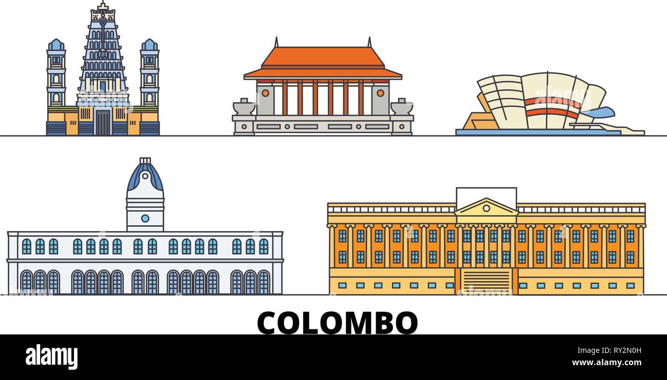 Sri Lanka, Colombo flat landmarks illustrazione vettoriale. Sri Lanka, Colombo line città con le più famose attrazioni di viaggio, skyline, design. Illustrazione Vettoriale