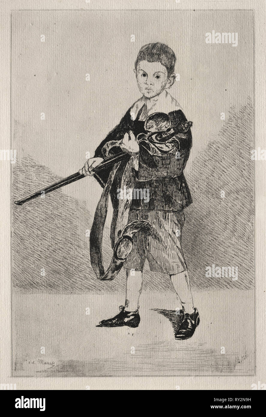 Bambino con la spada, ruotato verso sinistra. Edouard Manet (Francese, 1832-1883). Attacco Foto Stock