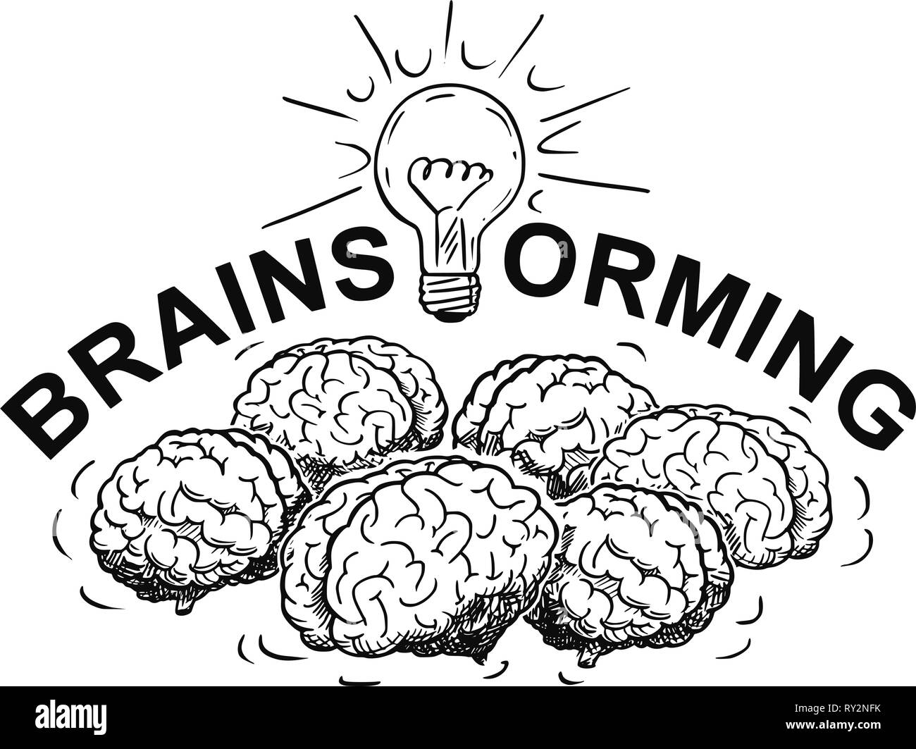 Cartoon del brainstorming logotipo con gruppo di cervelli umani pensare insieme Illustrazione Vettoriale