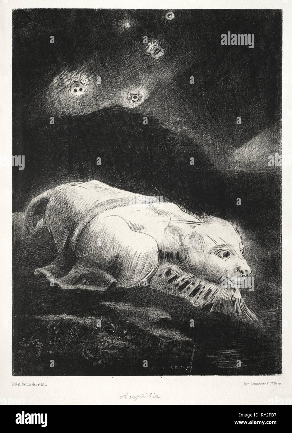 L'origine della vita: vita derivanti dal profondo della materia oscura, 1883. Odilon Redon (Francese, 1840-1916). Litografia Foto Stock