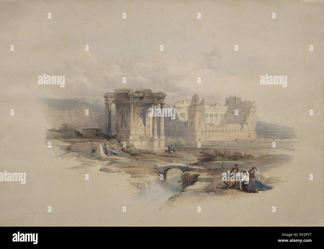 Tempio circolare a Baalbec, 1839. David Roberts (British, 1796-1864). Litografia a colori Foto Stock