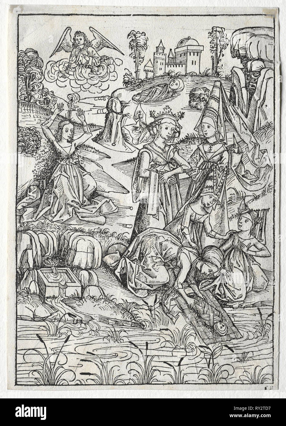 Der Schatzbehalter: Mosè trovato dalla figlia del faraone (recto), 1491. Michael Wolgemut (Tedesco, 1434-1519). Xilografia Foto Stock