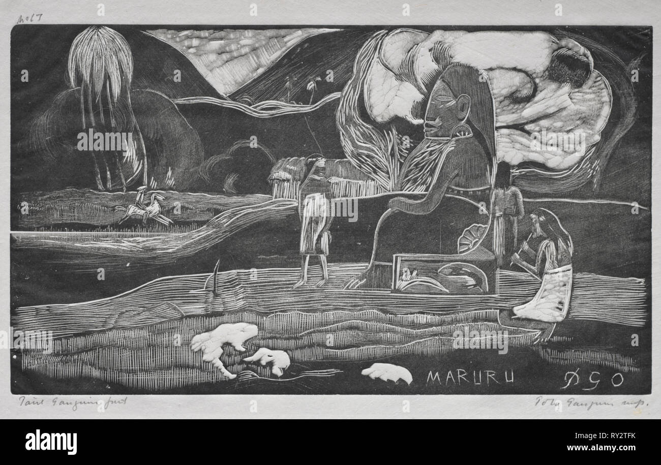 Il tahitiano serie: il culto. Paul Gauguin (Francese, 1848-1903). Xilografia Foto Stock
