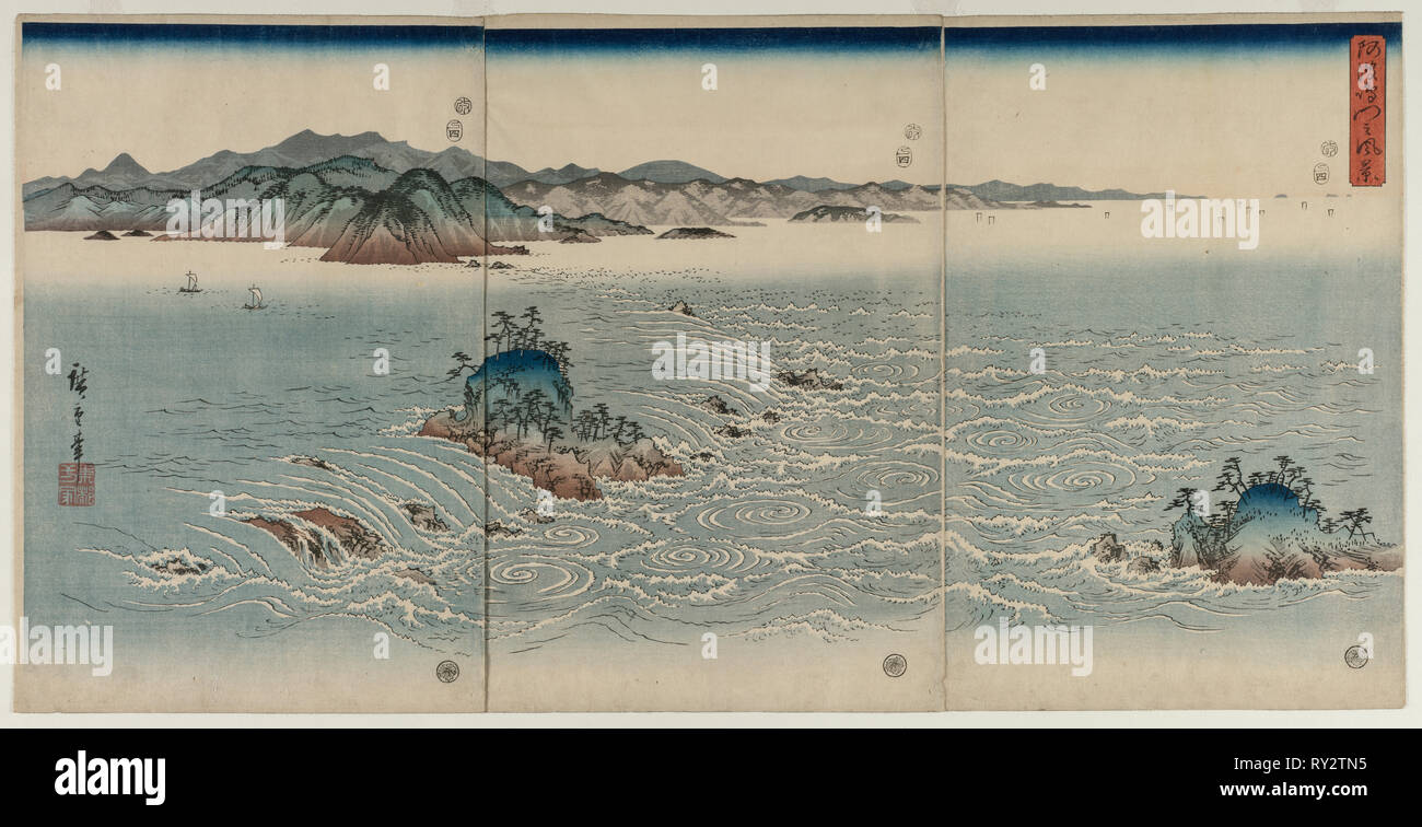 I mulinelli di Awa, 1857. Utagawa Hiroshige (giapponese, 1797-1858). Trittico di colore stampe di woodblock; complessivo: 38,4 x 25,8 cm (15 1/8 x 10 3/16 in Foto Stock