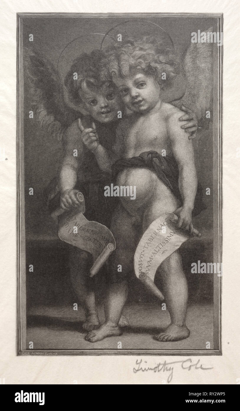 Antichi maestri italiani: due angeli bambino, 1888-1892. Timothy Cole (American, 1852-1931). Incisione su legno Foto Stock