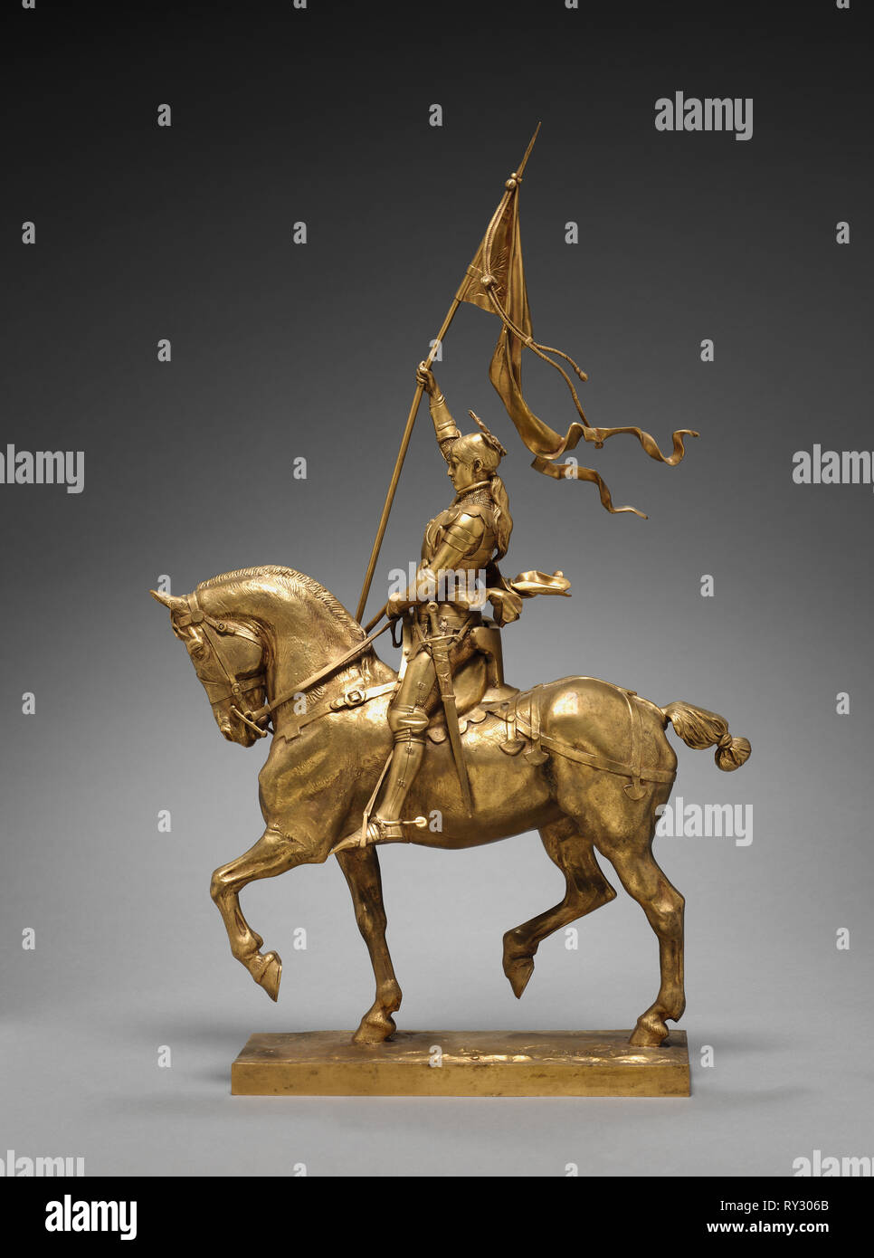 Santa Giovanna d'arco, 1874. Emmanuel Fremiet (Francese, 1824-1910). In bronzo dorato; complessivo: 47 x 19 x 73,7 cm (18 1/2 x 7 1/2 x 29 in Foto Stock