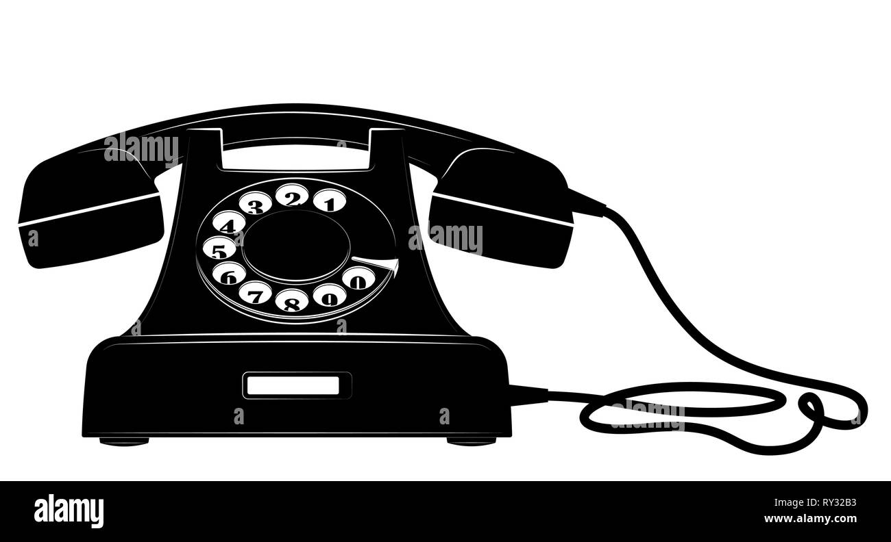 Vintage quadrante nero telefono cellulare. Logo o icona. La linea di supporto o di ricezione. Illustrazione Vettoriale