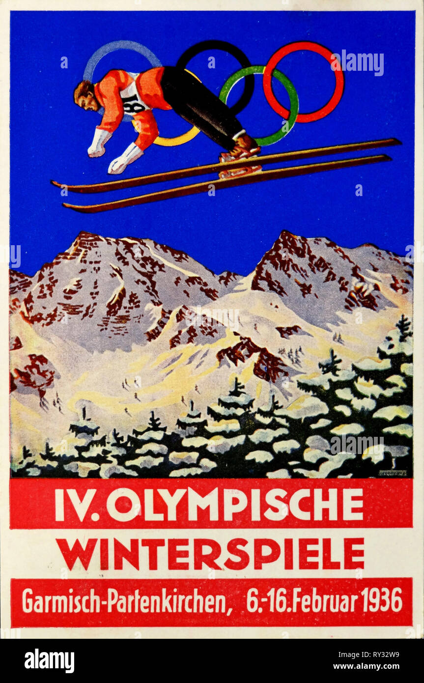1936 Giochi Olimpici di Berlino - 1936 Giochi Olimpici Invernali a Garmisch Partenkirchen Germania cartolina Foto Stock