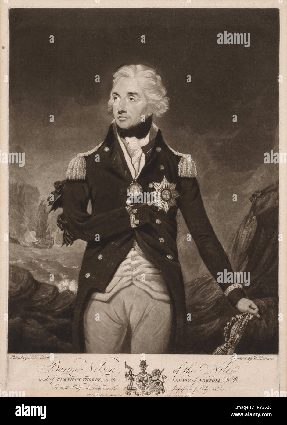 Horatio Nelson. William Barnard (British, 1774-1849). Mezzatinta Foto Stock