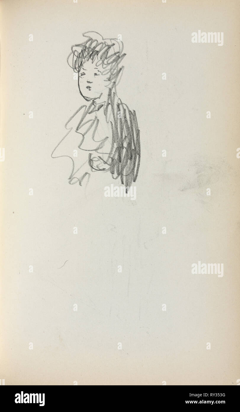 Taccuino italiano: Donna, busto lunghezza (pagina 127), 1898-1899. Maurice Prendergast (American, 1858-1924). Matita; foglio: 16,7 x 10,8 cm (6 9/16 x 4 1/4 in Foto Stock
