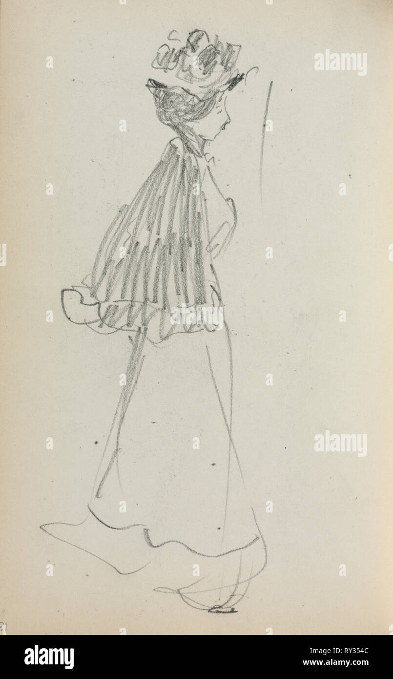 Taccuino italiano: Donna permanente nel profilo (pagina 130), 1898-1899. Maurice Prendergast (American, 1858-1924). Matita; foglio: 16,7 x 10,8 cm (6 9/16 x 4 1/4 in Foto Stock