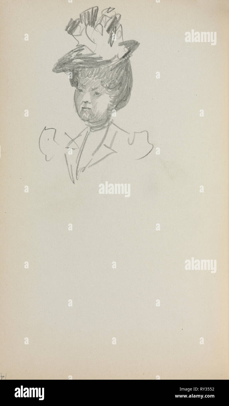 Taccuino italiano: Donna, Busto Lunghezza (pagina 142), 1898-1899. Maurice Prendergast (American, 1858-1924). Matita; foglio: 16,7 x 10,8 cm (6 9/16 x 4 1/4 in Foto Stock