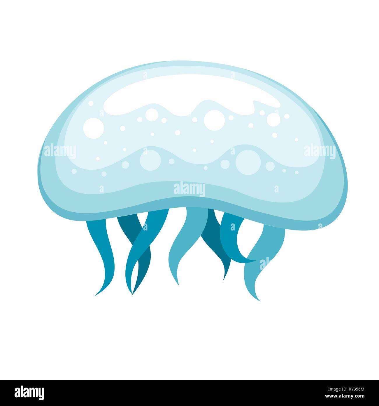 Azzurro mare meduse. Tropical underwater animale. Medusa organismo acquatico, cartoon stile design. Piatto illustrazione vettore isolato su sfondo bianco. Illustrazione Vettoriale
