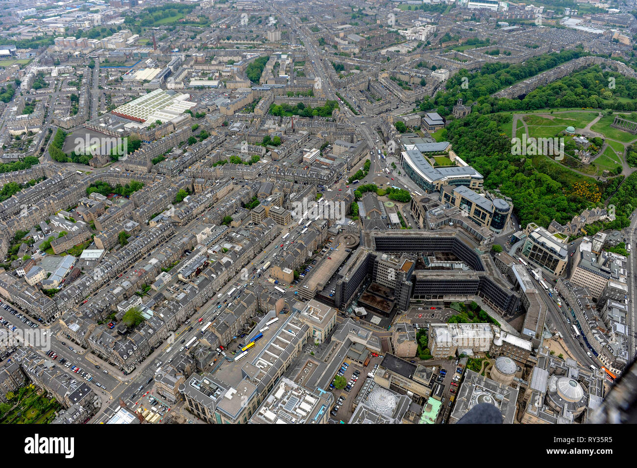 Vista aerea del centro di Edimburgo. Foto Stock