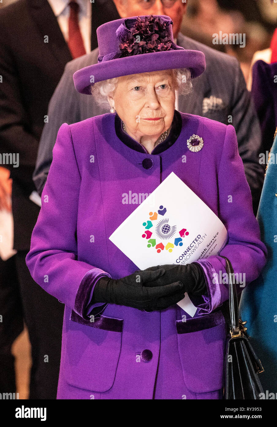 Queen Elizabeth II presso il servizio del Commonwealth presso l'Abbazia di Westminster, Londra. Foto Stock