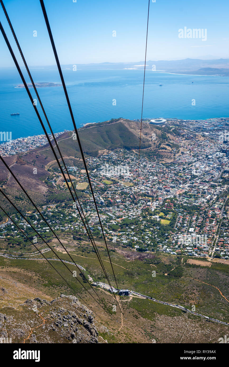 La vista dalla Table Mountain e Cape Town, Sud Africa Foto Stock