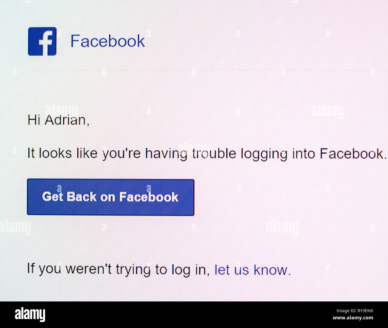 Parigi, Francia - Ocr 24, 2017: notifica di Facebook sul display digitale con il messaggio come Problemi di accesso a Facebook Foto Stock