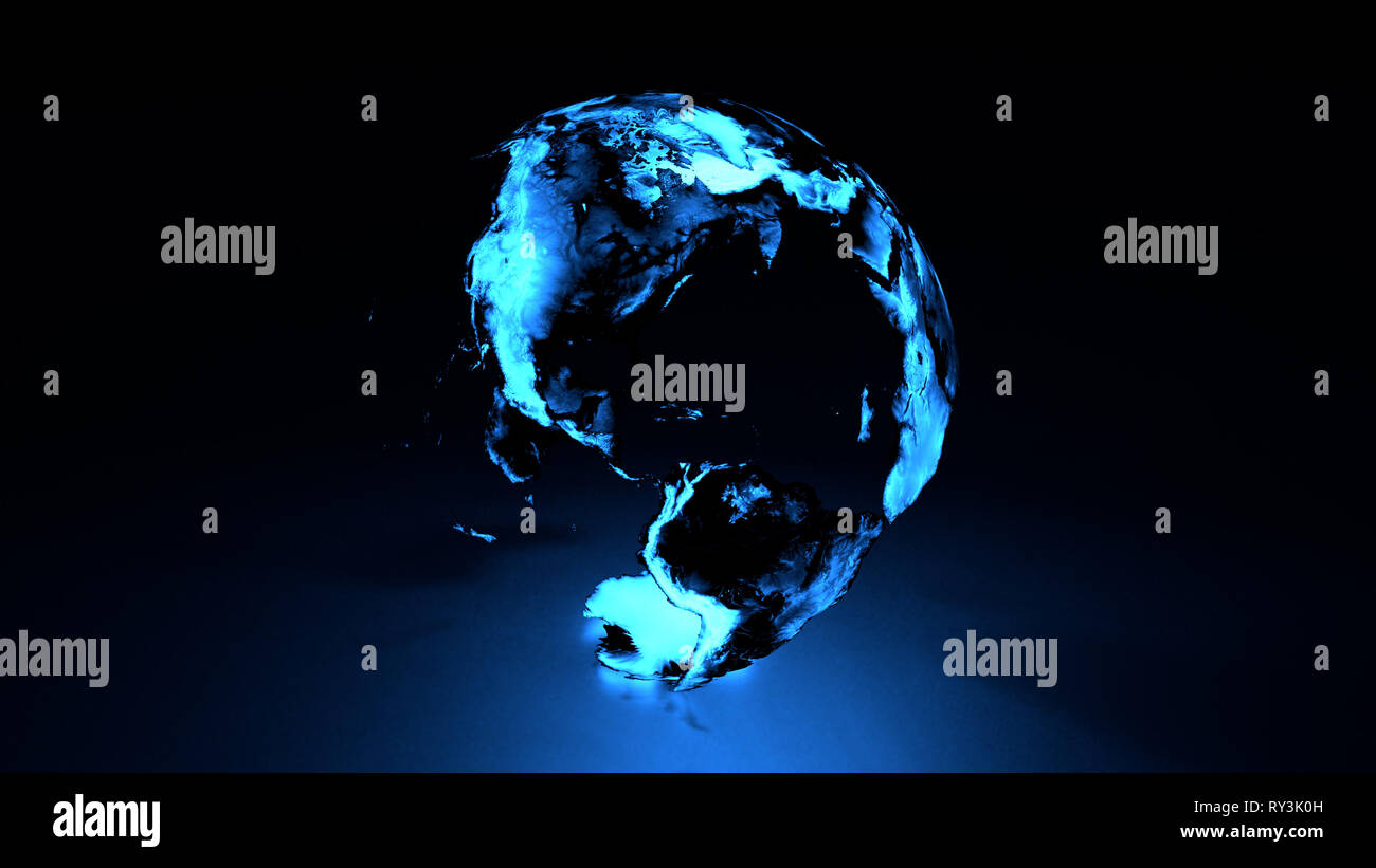 3D holographix globo con tonalità di blu con emisfero occidentale, tra cui in nord e sud america Foto Stock