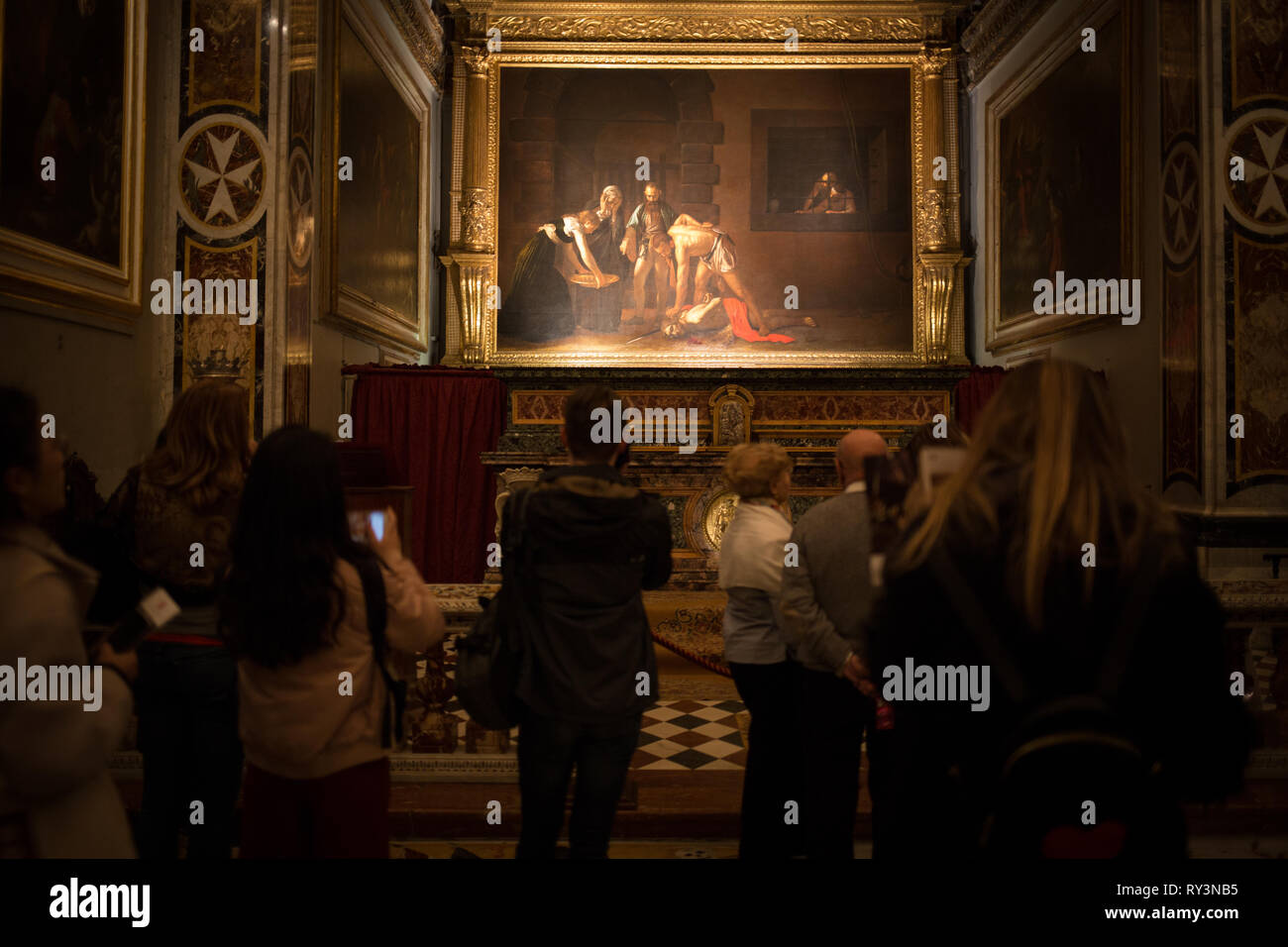 Caravaggio dipinti nella Co-Cattedrale di San Giovanni, a La Valletta, Malta, 22 febbraio 2019. Foto Stock