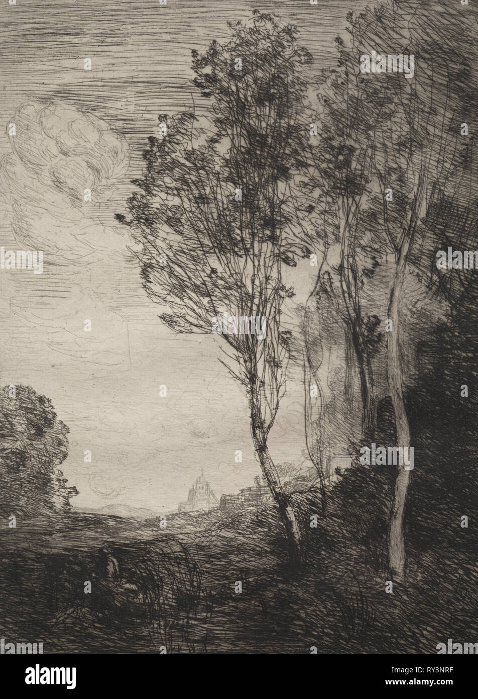 Souvenir d'Italia, 1866. Jean Baptiste Camille Corot (Francese, 1796-1875), Cadart e Chevalier. Incisione; foglio: 45,7 x 35,5 cm (18 x 14 in.); platemark: 31,8 x 23,6 cm (12 1/2 x 9 5/16" Foto Stock